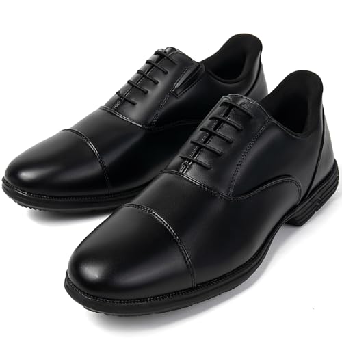 [SOARHOPE] 手を使わずに履ける ビジネスシューズ メンズ 走れる 革靴 通勤靴 紳士靴 革靴風スニーカー 防水 軽量 歩きやすい スリッポン ストレートチップ 内羽根 冠婚葬祭 就活 結婚式 黒